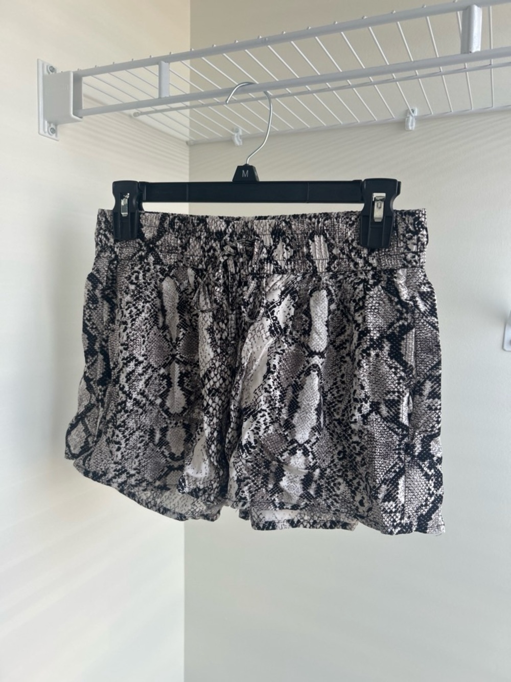 Express Snake Print Drawstring Shorts - Black, White & Brown
